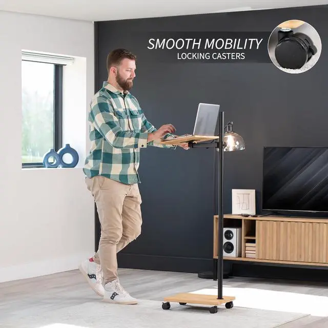 Alt view image 2 of 7 - Mobile 16 inch Mobile Podium Reading Stand, Portable Rolling Book Holder, Real Bamboo Surfaces and Black Pole, CART-BK01B