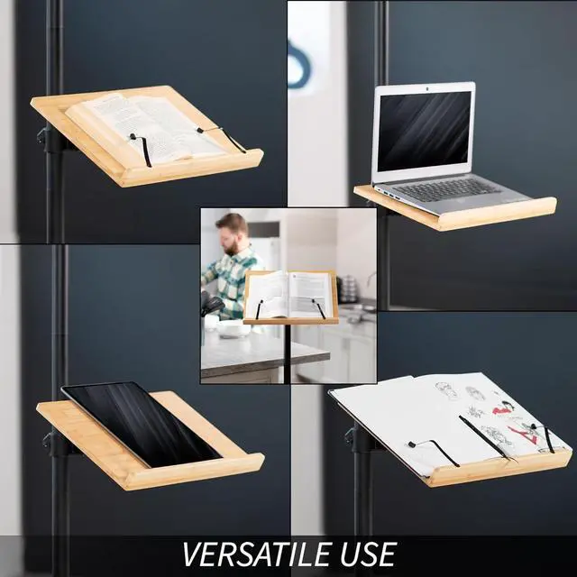 Alt view image 6 of 7 - Mobile 16 inch Mobile Podium Reading Stand, Portable Rolling Book Holder, Real Bamboo Surfaces and Black Pole, CART-BK01B