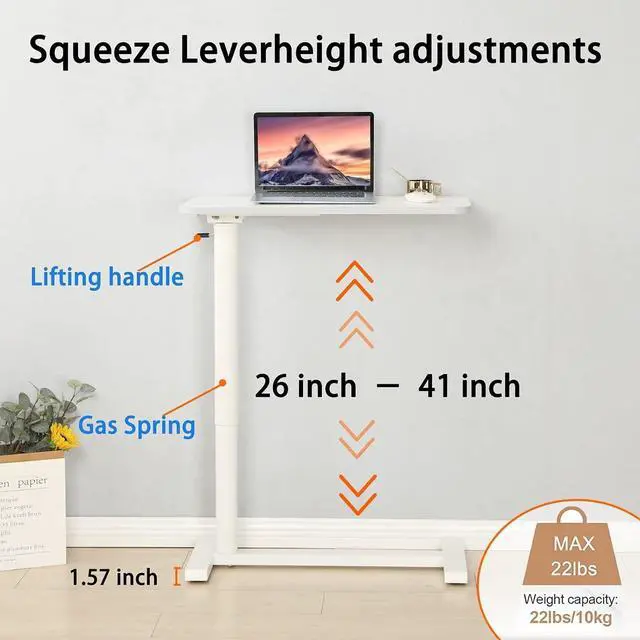 Alt view image 4 of 7 - Mobile Standing Desk 90° Tilt Table Height Adjustable Storable Overbed Table 30 Inch Rolling Laptop Desk with Gas Spring Riser and Wheels for Home Office Medical School