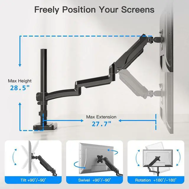Alt view image 6 of 7 - Long Arm Monitor Mount, 13 to 32 inch Computer Desk Mount, Extra Long Adjustable Stand, Hold up to 19.8lbs, Tall Arm with Tilt, Swivel, Rotation, VESA 75/100mm