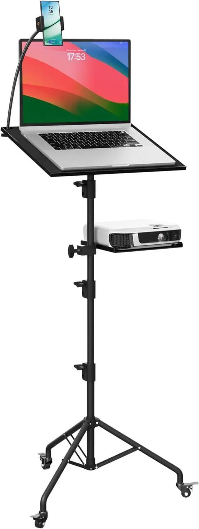 Main image of Projector Stand Tripod Laptop Tripod with Wheels & Adjustae Height Portae Podium Stand with Phone Holder Projector Holder for Home, Office, School & DJ Matte ack
