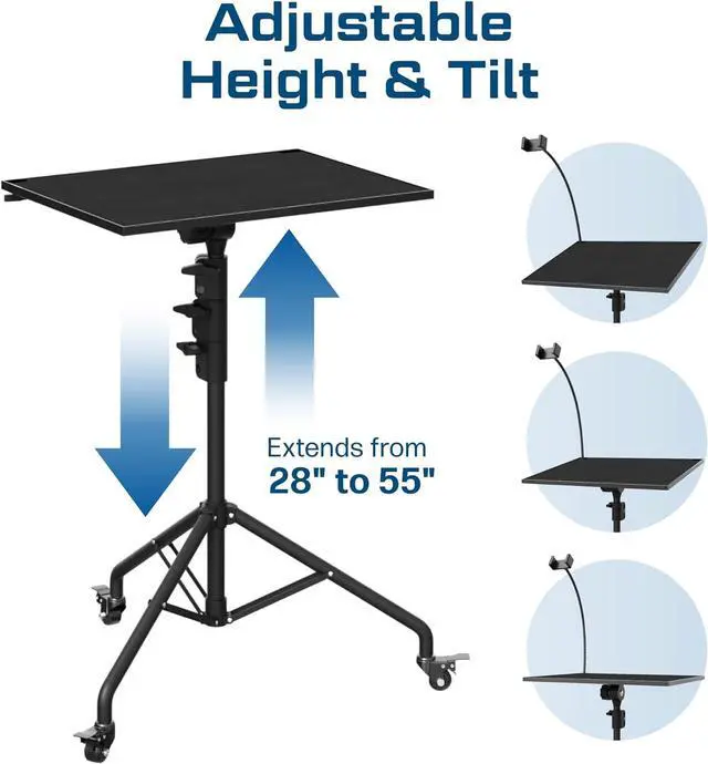 Alt view image 3 of 7 - Projector Stand Tripod Laptop Tripod with Wheels & Adjustae Height Portae Podium Stand with Phone Holder Projector Holder for Home, Office, School & DJ Matte ack