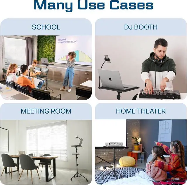 Alt view image 7 of 7 - Projector Stand Tripod Laptop Tripod with Wheels & Adjustae Height Portae Podium Stand with Phone Holder Projector Holder for Home, Office, School & DJ Matte ack