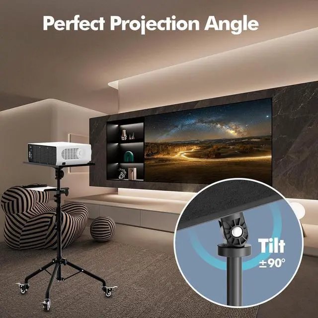 Alt view image 5 of 7 - Projector Stand Tripod Laptop Tripod on Wheels with 2 Shelves, Adjustable Height 26 to 49 Inch Portable Podium Stand with Gooseneck Phone Holder for Office, School, Home, DJ Racks