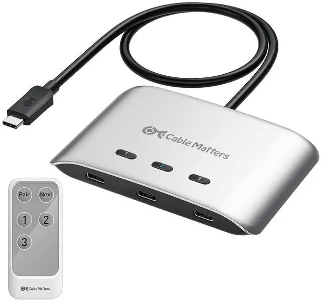 Main image of 20Gbps USB C Switch, 3-in-1-Out, Supports Up to 8K@30Hz on Windows, 4K@60Hz on macOS, 140W PD, for Sharing a USB-C/Thunderbolt 4 Monitor or Dock (Not Work with Captive Cable Docks)