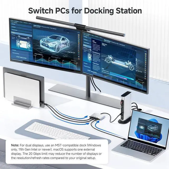 Alt view image 4 of 7 - 20Gbps USB C Switch, 3-in-1-Out, Supports Up to 8K@30Hz on Windows, 4K@60Hz on macOS, 140W PD, for Sharing a USB-C/Thunderbolt 4 Monitor or Dock (Not Work with Captive Cable Docks)