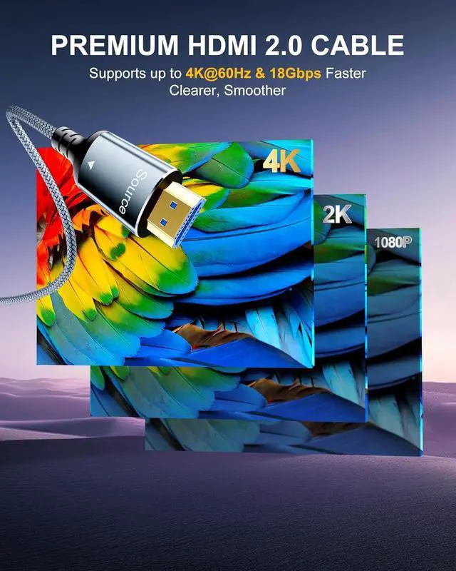 Alt view image 2 of 7 - HDMI Optical Fiber Cable 100FT/30M, High Speed 4K@60Hz HDMI Fiber Optic Cable 18Gbps, HDMI 2.0 Fiber Cable with Gold Connectors, Compatible with Laptop, Monitor, TV, Display