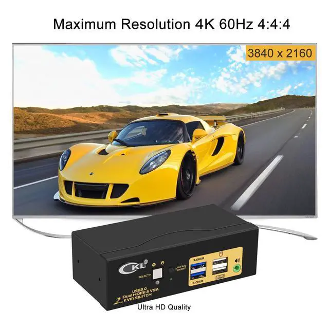 Alt view image 4 of 7 - KVM Switch Dual Monitor HDMI 4K@60Hz + VGA (2 Monitors 2 Computers 922HV-3) for Home and Office to Console Desktops/Laptops, Support USB 3.0, Hot Key, Audio, Wireless Keyboard and Mouse