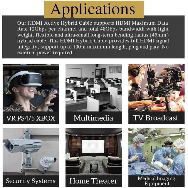 Alt view image 4 of 6 - Certified 8K HDMI 2.1 Fiber Optical Cable,10K Ultra High Speed HDMI 33ft 48Gbps 4K 120Hz 8K 120Hz 10K 120Hz, eARC Dolby Vision Atmos HDR10 RTX 3080/3090 4090 PS5 Xbox Sony LG C9/B9