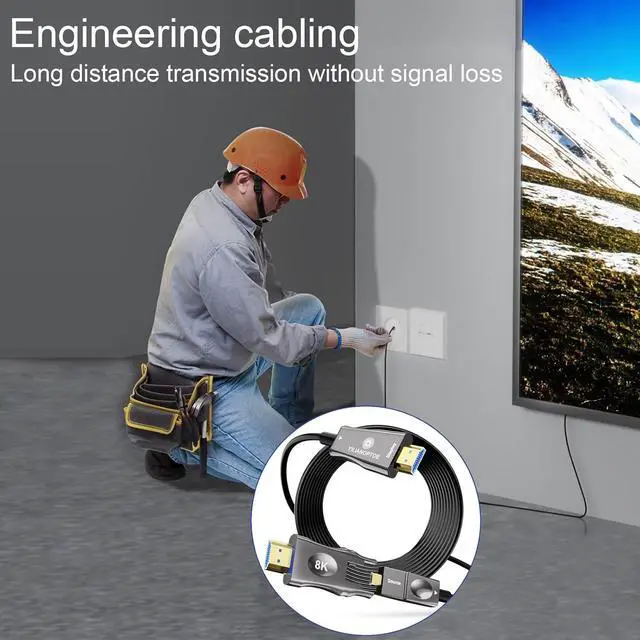 Alt view image 4 of 7 - 8K Detachable Fiber Optic HDMI Cable 50ft,Long HDMI 2.1 Cable,Ultra High Speed Fiber HDMI Cord,48Gbps,8K@60Hz 4K@120Hz, for PS4/PS5, Xbox X/S, Monitor,Projector in Wall Wiring