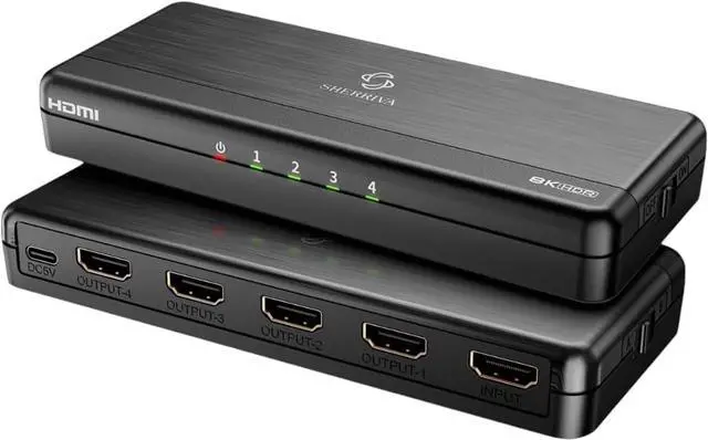 Main image of 8K HDMI Splitter 1 in 4 Out, 1x4 Duplicate/Mirror Screens, HDMI 2.1, 8K@60Hz, 4K@240Hz (DSC), 4K@120Hz, Auto Downscaling, 48Gbps, HDCP 2.3, Compatible with Xbox, PS5, Blu-ray Player