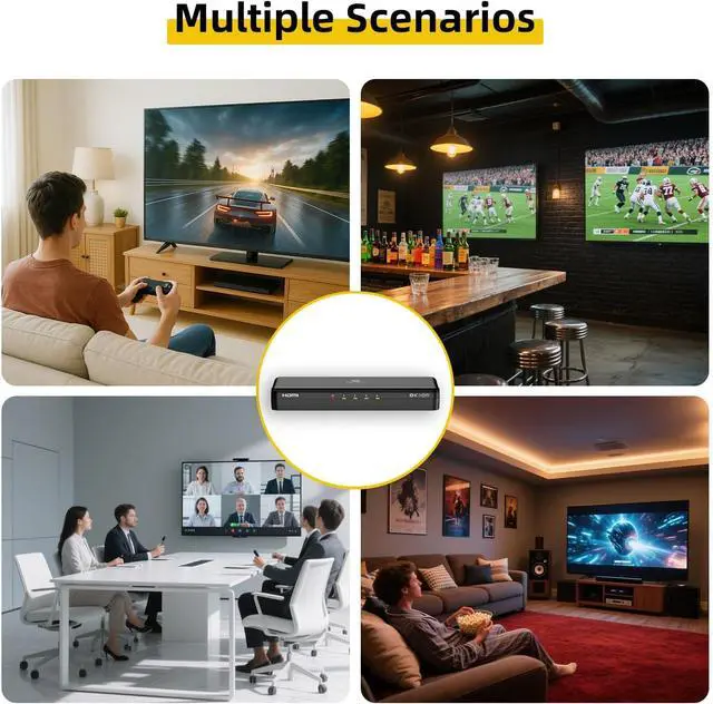 Alt view image 7 of 7 - 8K HDMI Splitter 1 in 4 Out, 1x4 Duplicate/Mirror Screens, HDMI 2.1, 8K@60Hz, 4K@240Hz (DSC), 4K@120Hz, Auto Downscaling, 48Gbps, HDCP 2.3, Compatible with Xbox, PS5, Blu-ray Player