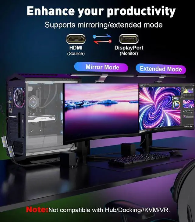 Alt view image 5 of 7 - 8K HDMI to DisplayPort Cable 6 FT (4K@120Hz,2K@144Hz) Uni-Directional HDMI to Display Port Adapter Active Source to DP (Monitor) Cord Compatible PC, Graphics Card, Laptops, PS5