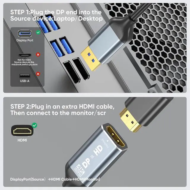 Alt view image 7 of 7 - DisplayPort to HDMI Adapter 5-Pack, 4K@60Hz DP (Male) to HDMI (Female) Converter, Uni-Directiona for PC, Laptop, Monitor, Projector