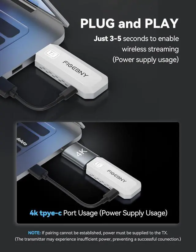 Alt view image 3 of 7 - Wireless HDMI Transmitter and Receiver 4K Decode 1080P Output Ultra Low Latency, Plug&Play 2.4G/5G Portable Extender, 165FT HD Display Adapter for TV Box/PC/Laptop/Projector/DV/Camera White