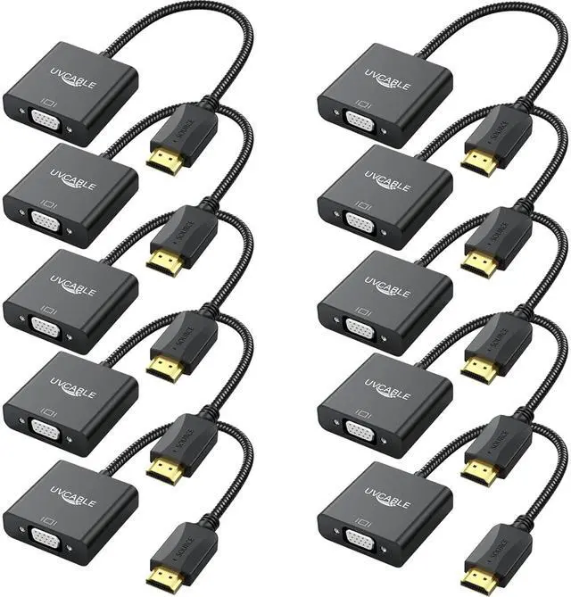 Main image of HDMI to VGA Adapter 10-Pack, HDMI to VGA Adapter Male to Female Cable 1080P for Computer, Desktop, Laptop, PC, Monitor, Projector, HDTV, Chromebook, Raspberry Pi, Roku, Xbox and More