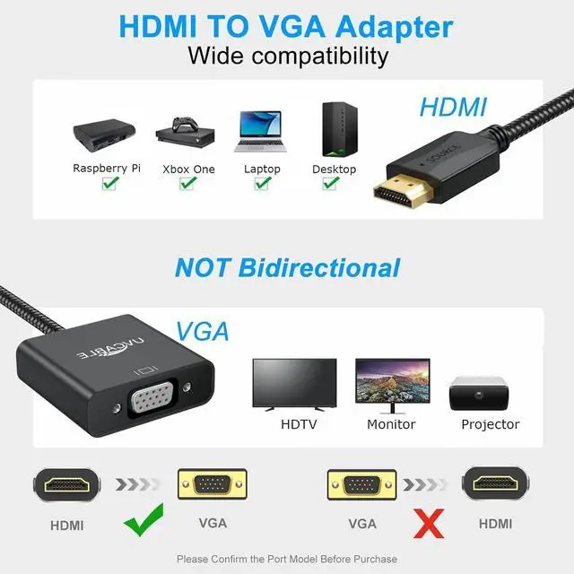 Alt view image 3 of 7 - HDMI to VGA Adapter 10-Pack, HDMI to VGA Adapter Male to Female Cable 1080P for Computer, Desktop, Laptop, PC, Monitor, Projector, HDTV, Chromebook, Raspberry Pi, Roku, Xbox and More