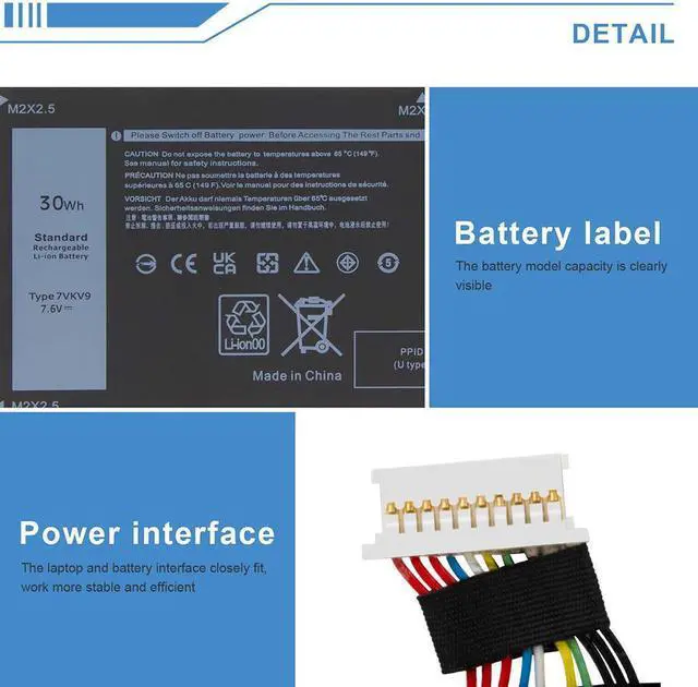Alt view image 4 of 5 - Genuine Dell Latitude 12 XPS 9250 Series 7.6V 30Wh Battery 7VKV9 9TV5X T02H001
