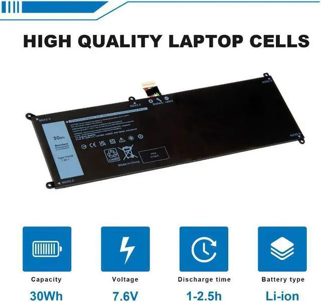 Alt view image 2 of 5 - Genuine Dell Latitude 12 XPS 9250 Series 7.6V 30Wh Battery 7VKV9 9TV5X T02H001