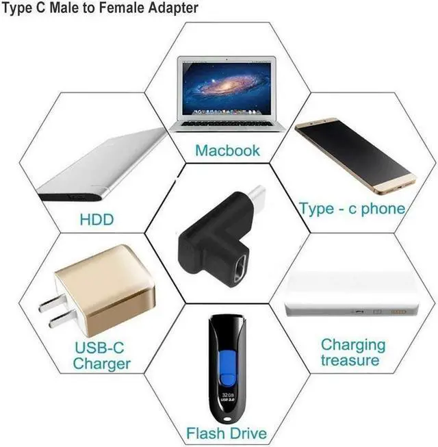 Alt view image 3 of 7 - USB C Angle Adapter [2 Pack] Upward/Downward, Type C Fast Charging, 4k, 100W