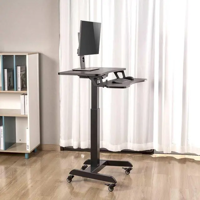 Main image of Cruizer Premier Electric Mobile Podium Desk with Keyboard Tray | Sit or Stand Height Adjustable Portable Standing Desk with Wheels | Portable Podium with Programmable Control Pad (Black)