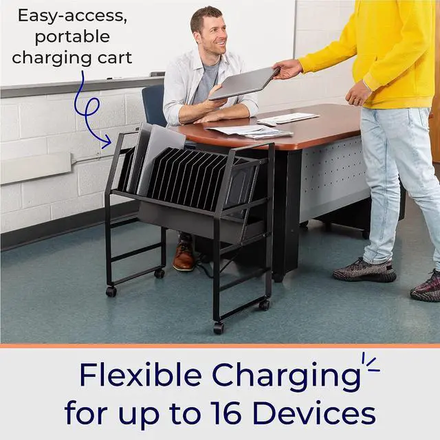 Alt view image 2 of 7 - Line LeaderMobile ChargingCart| Open Charging Station for 16 Tablets, Laptops & Chromebooks|UL Safety-Certified 16-Outlet Power Stripwith Surge Protection | Laptop Cart & Classroom Cart (Black)