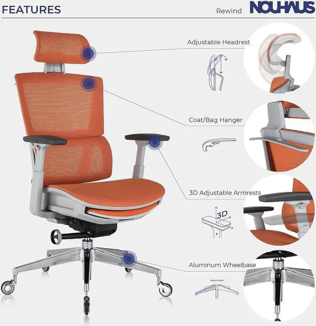 Alt view image 3 of 6 - Ergonomic Office Chair with Footrest and Lumbar Support. Swivel Computer Chair, Rolling Home Office Desk Chairs with Wheels, Mesh High Back Task Chair, Comfortable Office Chair (Orange)