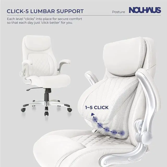 Alt view image 2 of 6 - Posture Ergonomic PU Leather Office Chair. Click5 Lumbar Support with FlipAdjust Armrests. Modern Executive Chair and Computer Desk Chair (White)