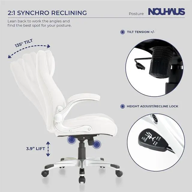 Alt view image 4 of 6 - Posture Ergonomic PU Leather Office Chair. Click5 Lumbar Support with FlipAdjust Armrests. Modern Executive Chair and Computer Desk Chair (White)