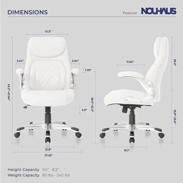 Alt view image 5 of 6 - Posture Ergonomic PU Leather Office Chair. Click5 Lumbar Support with FlipAdjust Armrests. Modern Executive Chair and Computer Desk Chair (White)
