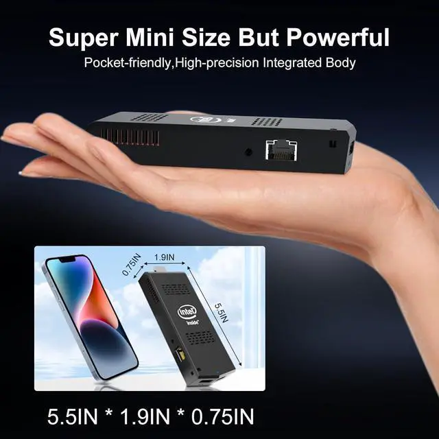 Alt view image 2 of 7 - Mini PC Stick Windows 11 Pro,PC Stick Intel Celeron N4020 Processor Equipped 8GB DDR4 128GB SSD,Support Auto Power on,4K HD/Gigabit Ethernet/WiFi/BT,Business/Travel Pocket Computer