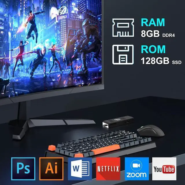 Alt view image 6 of 7 - Mini PC Stick Windows 11 Pro,PC Stick Intel Celeron N4020 Processor Equipped 8GB DDR4 128GB SSD,Support Auto Power on,4K HD/Gigabit Ethernet/WiFi/BT,Business/Travel Pocket Computer
