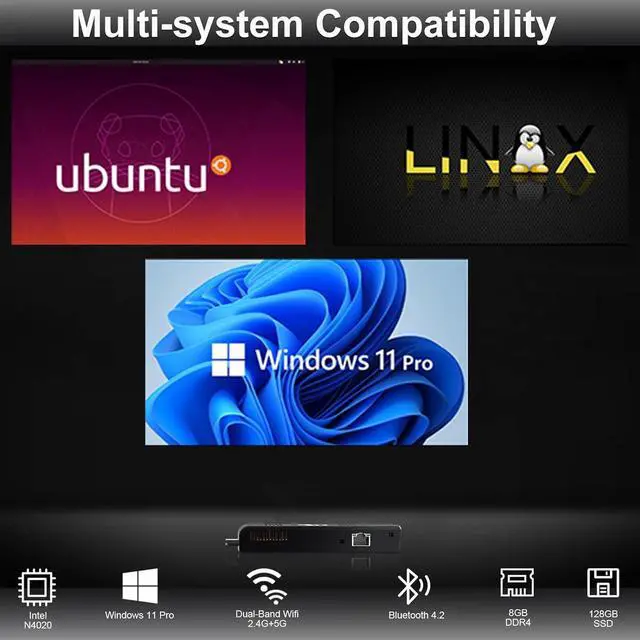 Alt view image 7 of 7 - Mini PC Stick Windows 11 Pro,PC Stick Intel Celeron N4020 Processor Equipped 8GB DDR4 128GB SSD,Support Auto Power on,4K HD/Gigabit Ethernet/WiFi/BT,Business/Travel Pocket Computer
