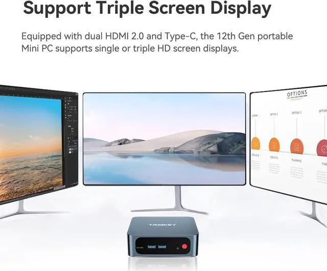 Alt view image 2 of 7 - Mini PC W11 Desktop 12th Gen Intel N100(4Core, Up to 3.4GHz)8G DDR5 4800MHz 500G PCIE1 SSD Dual Ethernet Mini Computer, Support Micro Computer W10 Pro/WiFi 6/BT5.2/Dual 2.0 HDMI/Triple Output