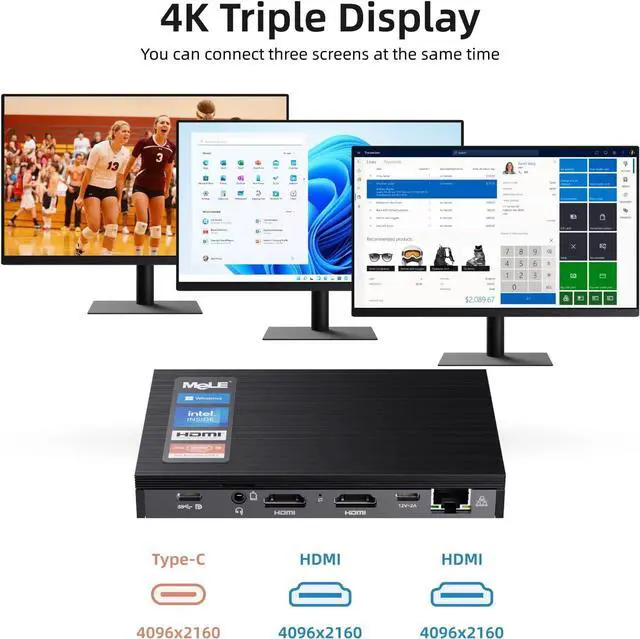 Alt view image 4 of 7 - MeLE Quieter3C Fanless Mini PC Windows 11 Pro Celeron N5105 8GB 128GB, Micro Computer with Full Function Type C PD3.0, Small Desktop WiFi6 Gigabit Ethernet IPXE Unlock BIOS on Industrial Media