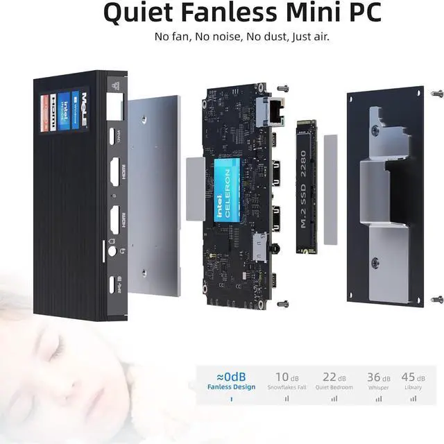 Alt view image 7 of 7 - MeLE Quieter3C Fanless Mini PC Windows 11 Pro Celeron N5105 8GB 128GB, Micro Computer with Full Function Type C PD3.0, Small Desktop WiFi6 Gigabit Ethernet IPXE Unlock BIOS on Industrial Media