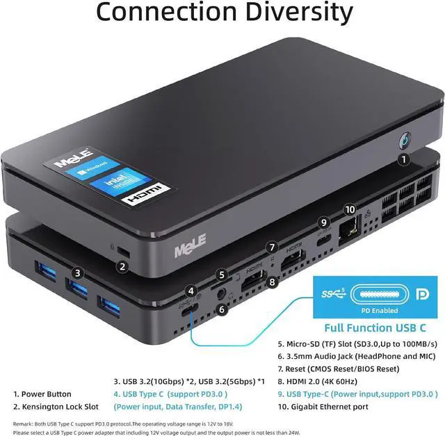 Alt view image 3 of 7 - MeLE Slim Mini PC Overclock3C Windows 11 Pro,N5095 8GB RAM 256GB Micro Computer,Small Desktop for Industrial IOT Business Dual 4K HDMI Full Function USB-C WiFi 6 Gigabit Ethernet BT5.2