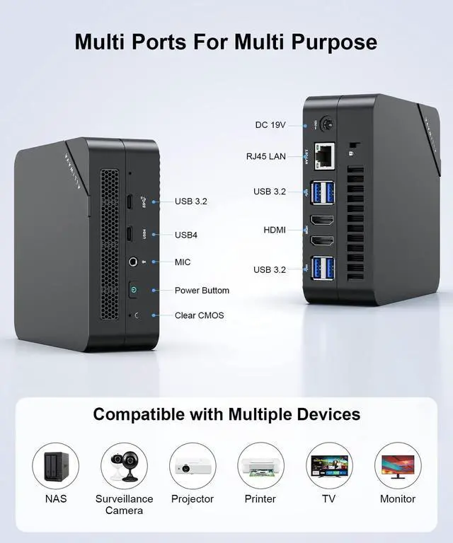 Alt view image 3 of 7 - UM690 Mini PC AMD Ryzen 9 6900HX(8C/16T) Mini Computer 32GB RAM DDR5-4800 512GB PCIe4.0 SSD Mini Desktop PC with 2X HDMI & 1x USB4 Ports, Small PC Support Wi-Fi 6,Bluetooth 5.2