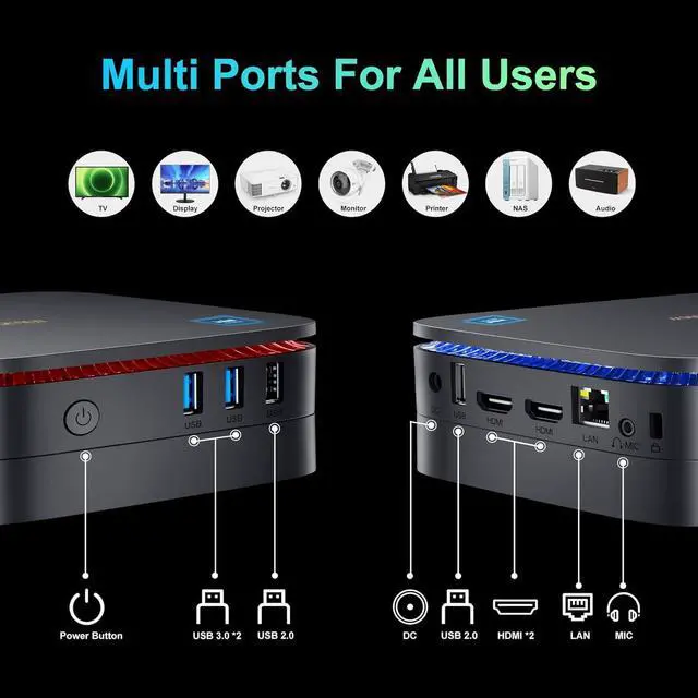 Alt view image 5 of 7 - MP60 Mini PC Windows 11 Pro 16GB DDR4 RAM 512GB M.2 SSD, Gaming Computer with Processor Intel N5095, VESA/Home/Business Mini Desktop , 4K HD Dual HDMI Gigabit Ethernet, Black