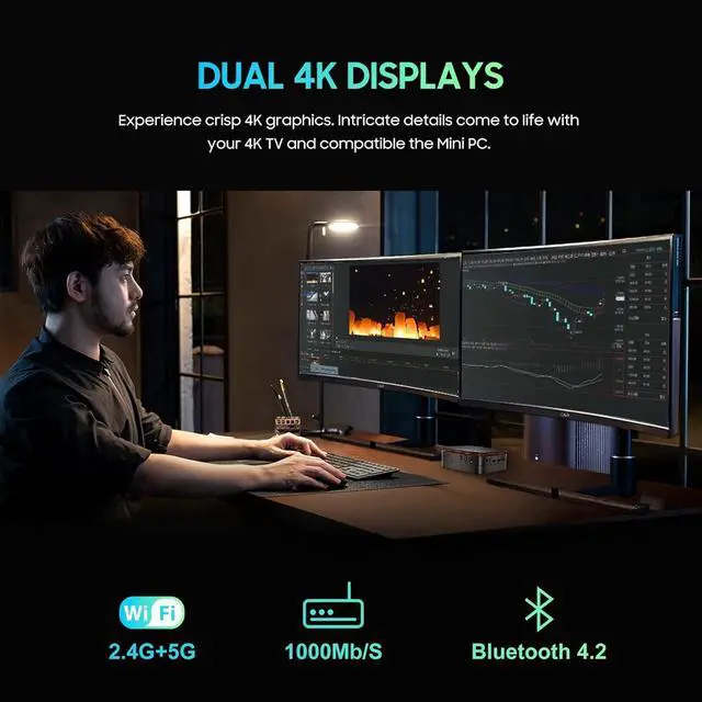 Alt view image 7 of 7 - MP60 Mini PC Windows 11 Pro 16GB DDR4 RAM 512GB M.2 SSD, Gaming Computer with Processor Intel N5095, VESA/Home/Business Mini Desktop , 4K HD Dual HDMI Gigabit Ethernet, Black