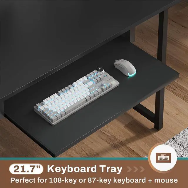 Alt view image 3 of 7 - L Shaped Gaming Desk, Reversible Computer Desk with Power Outlet and Pegboard, Gaming Desk with Led Lights, Keyboard Tray and Storage Bag for Home Office, Black