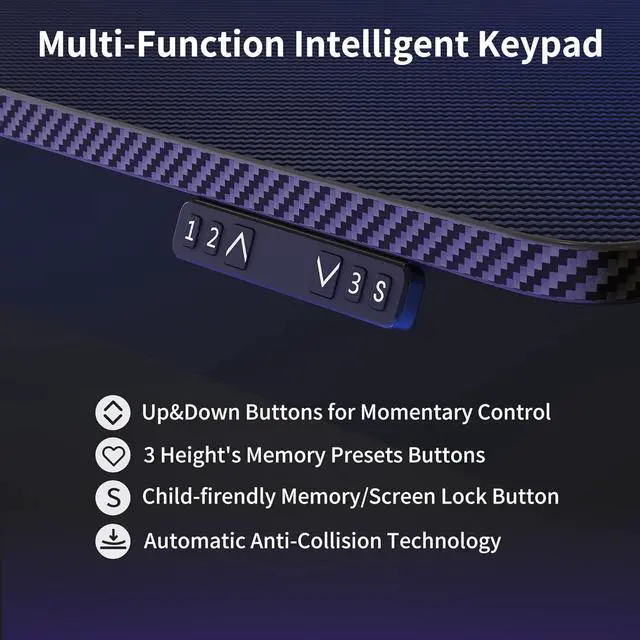 Alt view image 5 of 7 - 63" Triple Motor L Shaped Standing Desk with LED Strip & Power Outlets, Height Adjustable Stand up Corner Gaming Desk with Ergonomic Monitor Stand, Black Carbon Fiber Top/Black Frame