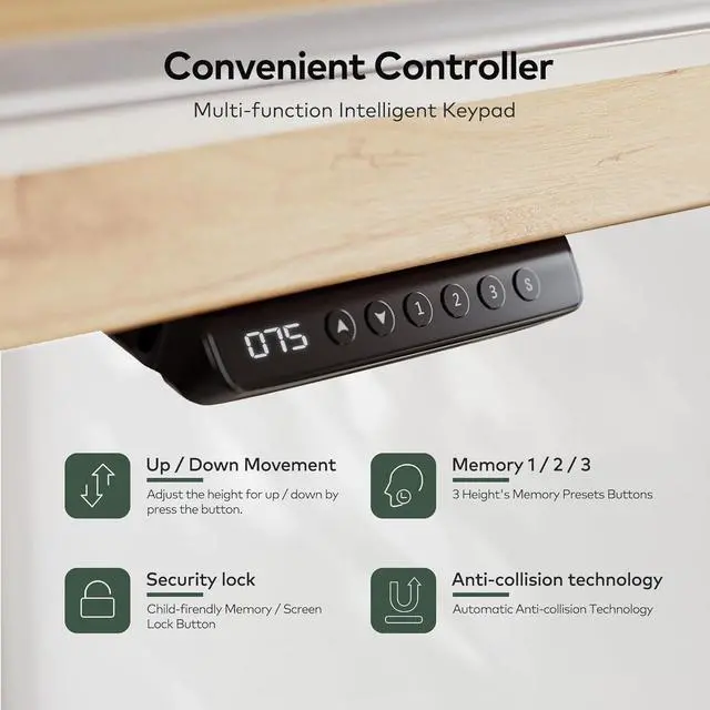 Alt view image 2 of 7 - 55 x 27.5 Inches Electric Standing Desk with Open Shelf&LED Strip, Adjustable Height Sit Stand Up Desks with 4 Drawers, Ergonomic Workstation,Light Rustic