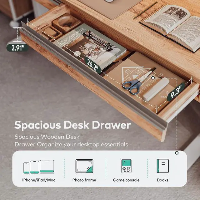 Alt view image 4 of 7 - 55 x 27.5 Inches Electric Standing Desk with Open Shelf&LED Strip, Adjustable Height Sit Stand Up Desks with 4 Drawers, Ergonomic Workstation,Light Rustic