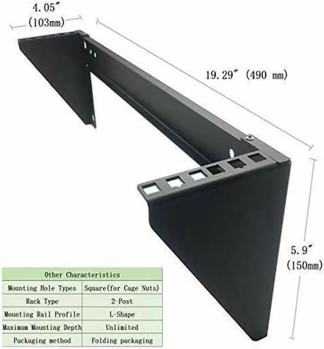 Alt view image 5 of 7 - 2U 19 Inch Steel Vertical Wall Mount Server Rack 125 lb Heavyload, Black