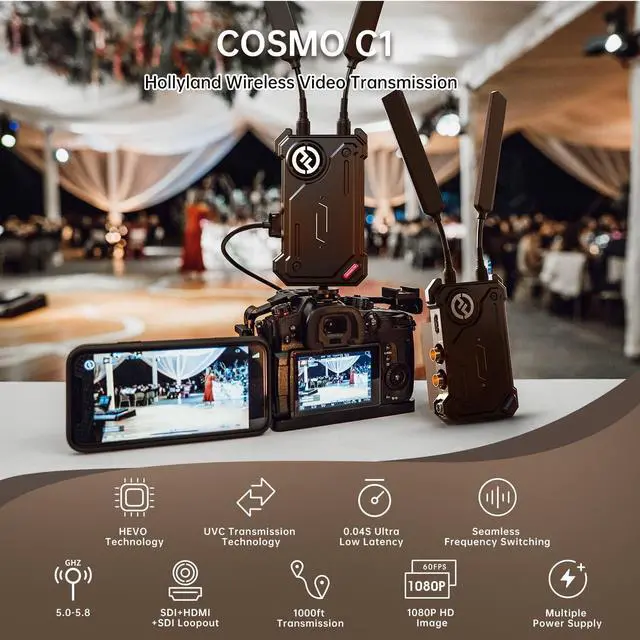 Alt view image 4 of 7 - Cosmo C1 [Official] 1000ft Wireless HDMI/SDI Video Transmission System 40ms 1080P 12-20Mbps 5G Image&Audio Transmitter Receiver, Embedded UVC Live Stream Seamless Channel Switch SDI-Loopout