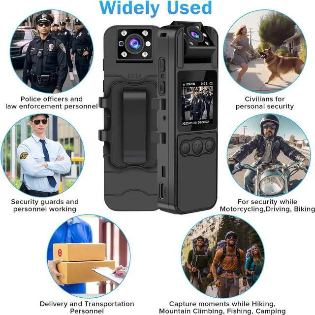 Alt view image 6 of 7 - Body Camera with Audio and Video Recording, HD 1296P Body Cam with 180° Rotating Lens, Night Vision, 64G B9 Body Worn Camcorder, Perfect for Personal Civilians, Police Law Enforcement