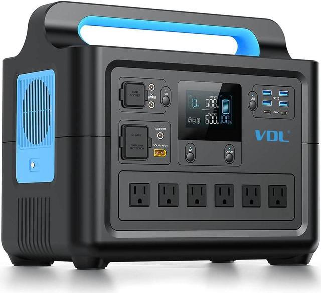 Portable Power Station 1228Wh/1500W, VDL HS1500 LiFePO4 Solar Generator  Fully Charged 2 Hours, 6x110V Pure Sinewave AC Outlets Backup Battery Power