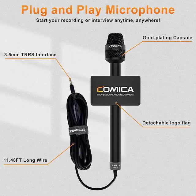 Alt view image 4 of 7 - Handheld Interview Microphone, HRM-S 3.5mm TRRS Cardioid Condenser Reporter Microphone for Recording, Speech, Stage, Vocal Mic for Smartphones Laptops and DSLR Cameras