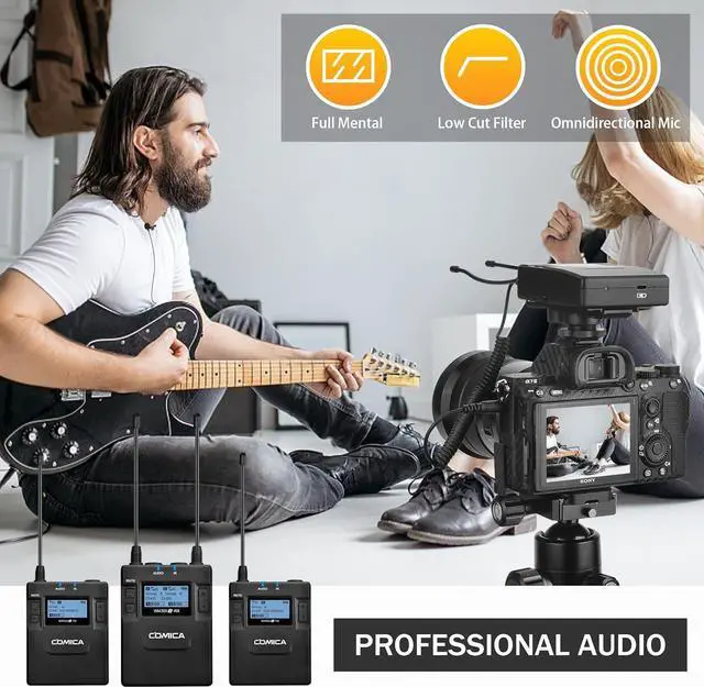 Alt view image 4 of 7 - Dual Wireless Lavalier Microphone System,CVM-WM300A UHF 96 Channel Professional Lapel Lav Microphone for DSLR Canon Nikon Sony Camera XLR Camcorder Youtube Interview TV Video Recording(2TX+1RX)